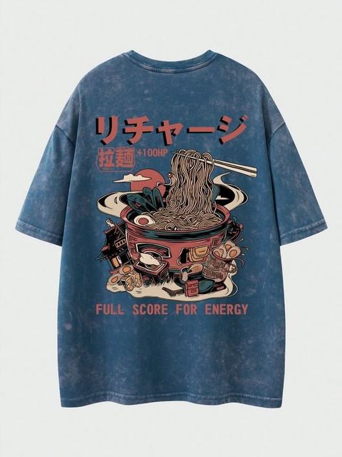 Item No. 17 — Blue washed tee with a ramen graphic